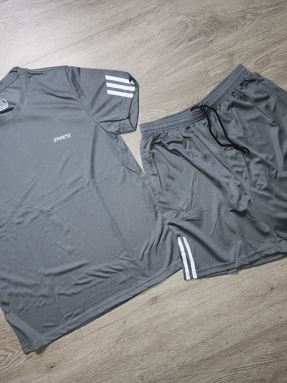 Short Set Gray Athletic Top & Shorts with Drawstring